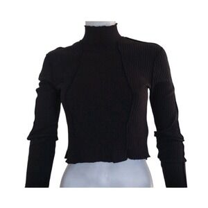 And Now‎ This Top Wimens Small Black  Ribbed Mock Neck Cropped Inside Out